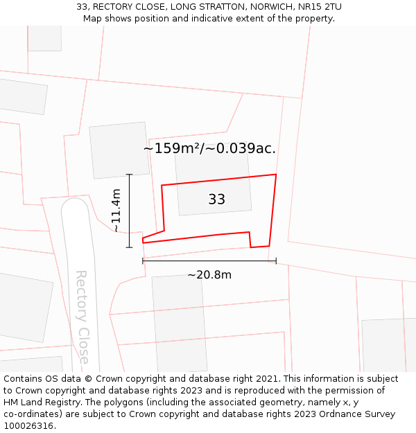 33, RECTORY CLOSE, LONG STRATTON, NORWICH, NR15 2TU: Plot and title map