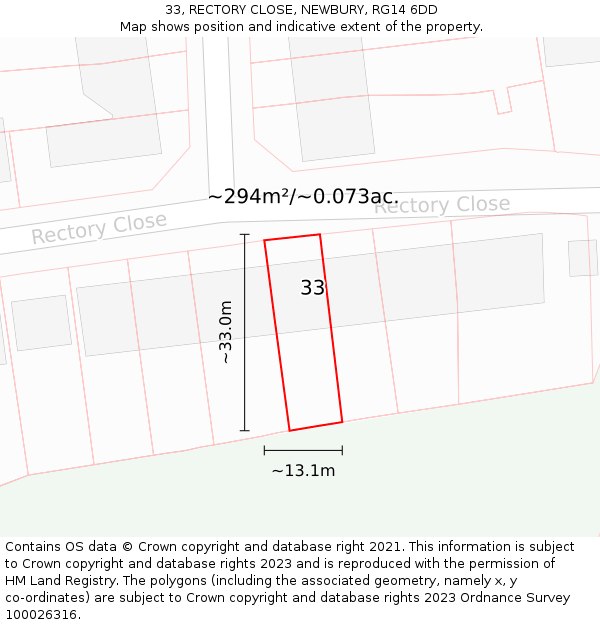 33, RECTORY CLOSE, NEWBURY, RG14 6DD: Plot and title map