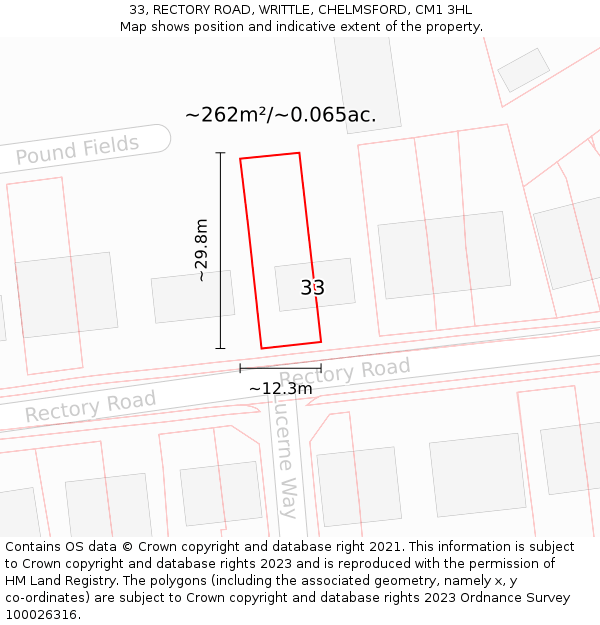 33, RECTORY ROAD, WRITTLE, CHELMSFORD, CM1 3HL: Plot and title map