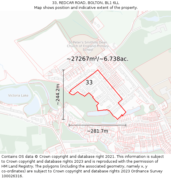 33, REDCAR ROAD, BOLTON, BL1 6LL: Plot and title map
