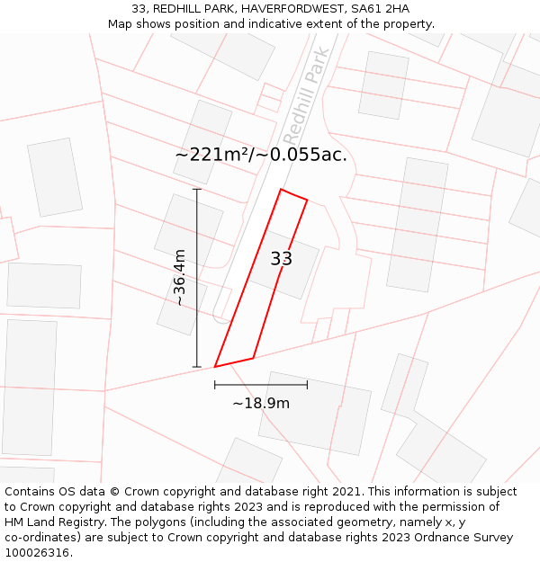 33, REDHILL PARK, HAVERFORDWEST, SA61 2HA: Plot and title map