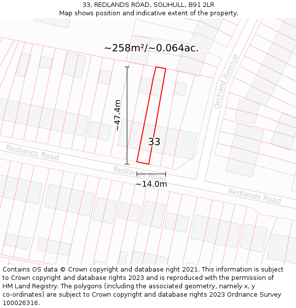 33, REDLANDS ROAD, SOLIHULL, B91 2LR: Plot and title map