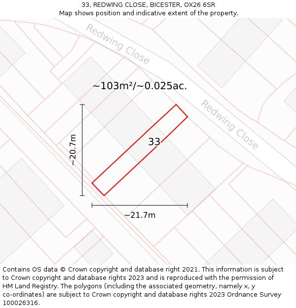 33, REDWING CLOSE, BICESTER, OX26 6SR: Plot and title map