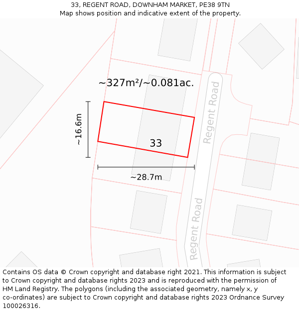 33, REGENT ROAD, DOWNHAM MARKET, PE38 9TN: Plot and title map