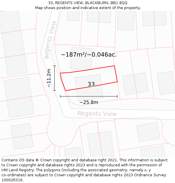 33, REGENTS VIEW, BLACKBURN, BB1 8QQ: Plot and title map