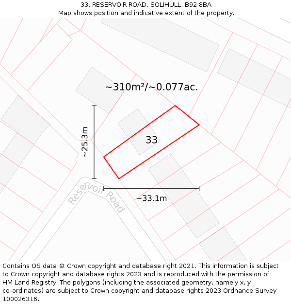 33, RESERVOIR ROAD, SOLIHULL, B92 8BA: Plot and title map