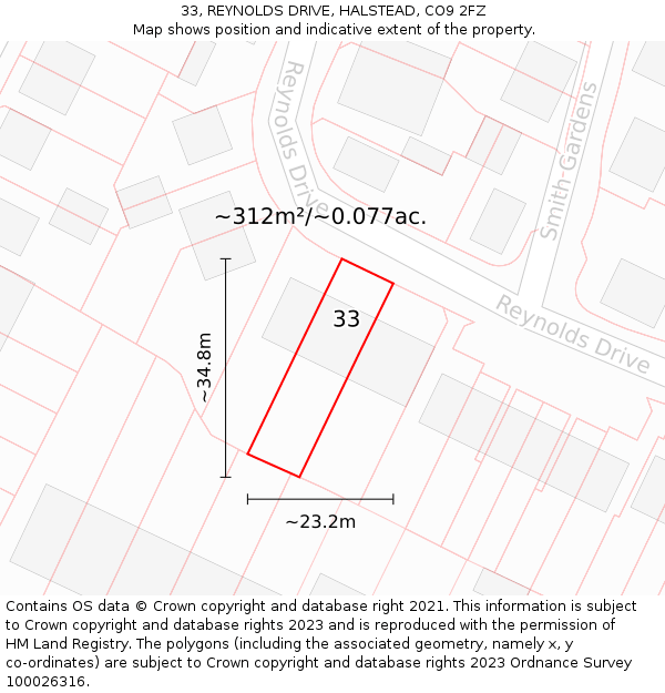 33, REYNOLDS DRIVE, HALSTEAD, CO9 2FZ: Plot and title map