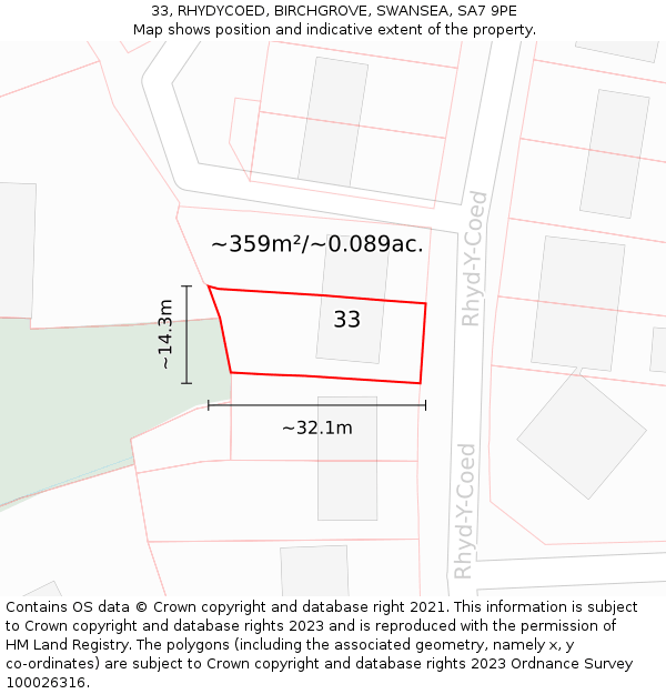 33, RHYDYCOED, BIRCHGROVE, SWANSEA, SA7 9PE: Plot and title map