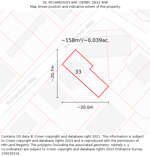 33, RICHARDSON WAY, DERBY, DE22 4NR: Plot and title map