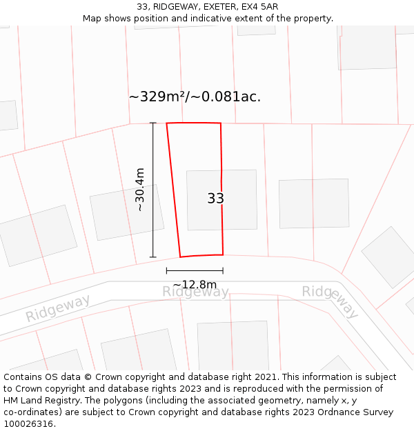 33, RIDGEWAY, EXETER, EX4 5AR: Plot and title map