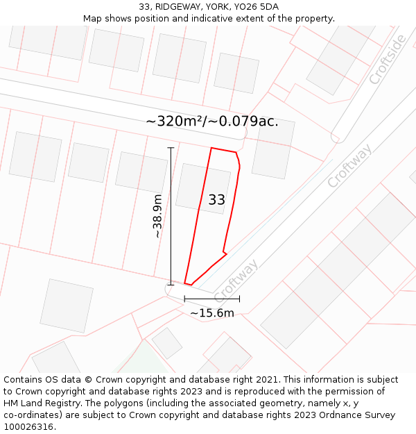 33, RIDGEWAY, YORK, YO26 5DA: Plot and title map