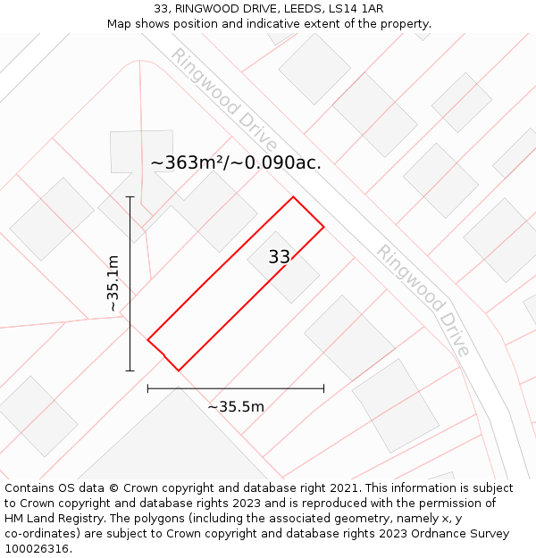 33, RINGWOOD DRIVE, LEEDS, LS14 1AR: Plot and title map