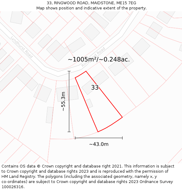 33, RINGWOOD ROAD, MAIDSTONE, ME15 7EG: Plot and title map