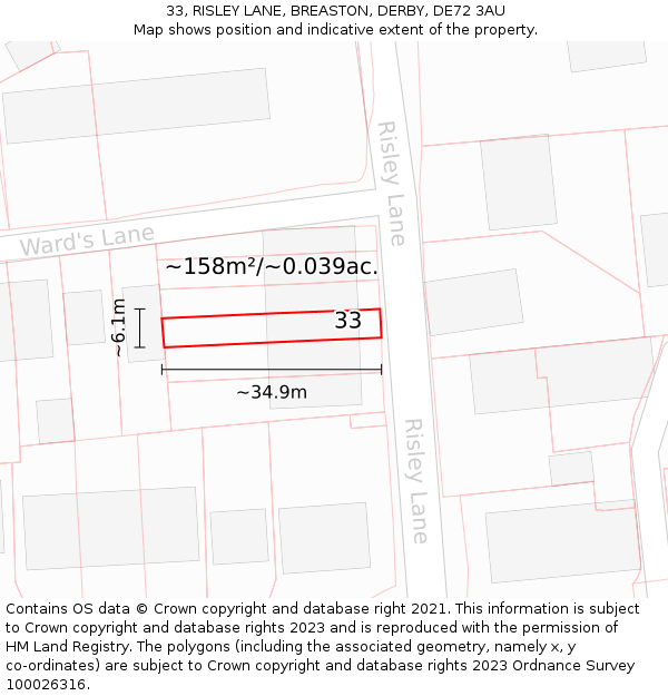 33, RISLEY LANE, BREASTON, DERBY, DE72 3AU: Plot and title map