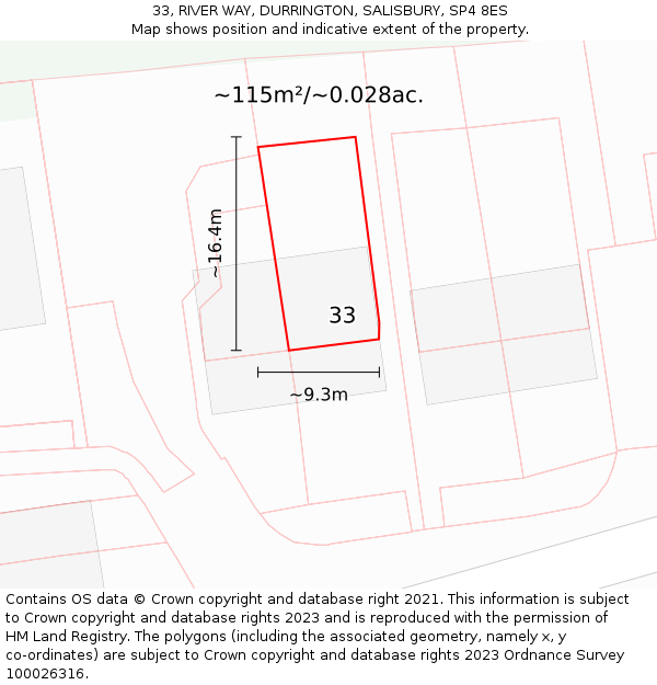 33, RIVER WAY, DURRINGTON, SALISBURY, SP4 8ES: Plot and title map