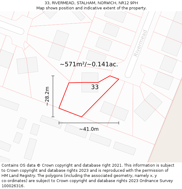 33, RIVERMEAD, STALHAM, NORWICH, NR12 9PH: Plot and title map