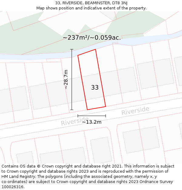 33, RIVERSIDE, BEAMINSTER, DT8 3NJ: Plot and title map