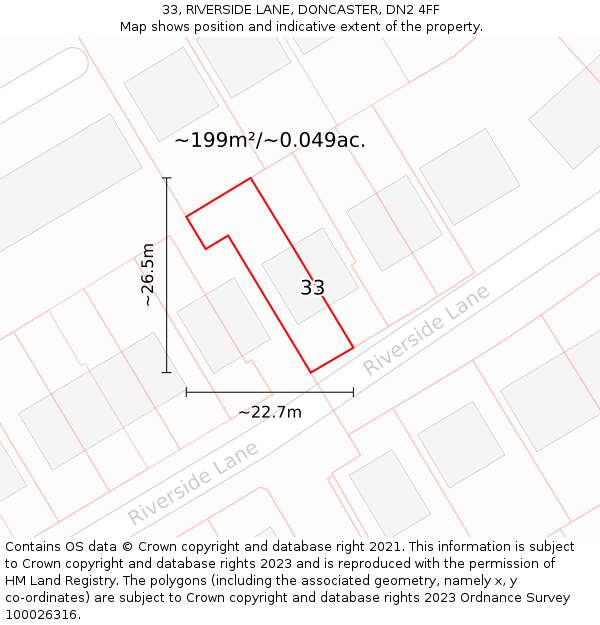 33, RIVERSIDE LANE, DONCASTER, DN2 4FF: Plot and title map