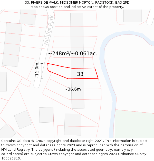 33, RIVERSIDE WALK, MIDSOMER NORTON, RADSTOCK, BA3 2PD: Plot and title map