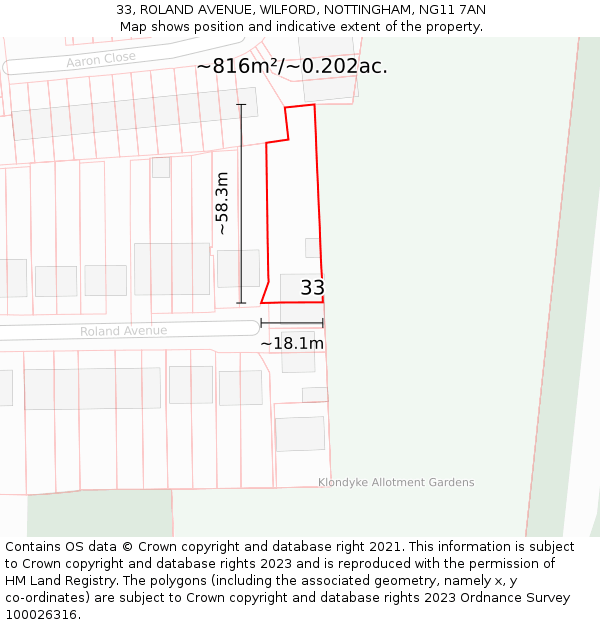 33, ROLAND AVENUE, WILFORD, NOTTINGHAM, NG11 7AN: Plot and title map