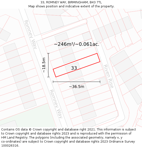 33, ROMNEY WAY, BIRMINGHAM, B43 7TL: Plot and title map
