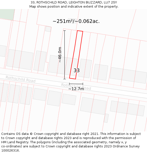 33, ROTHSCHILD ROAD, LEIGHTON BUZZARD, LU7 2SY: Plot and title map