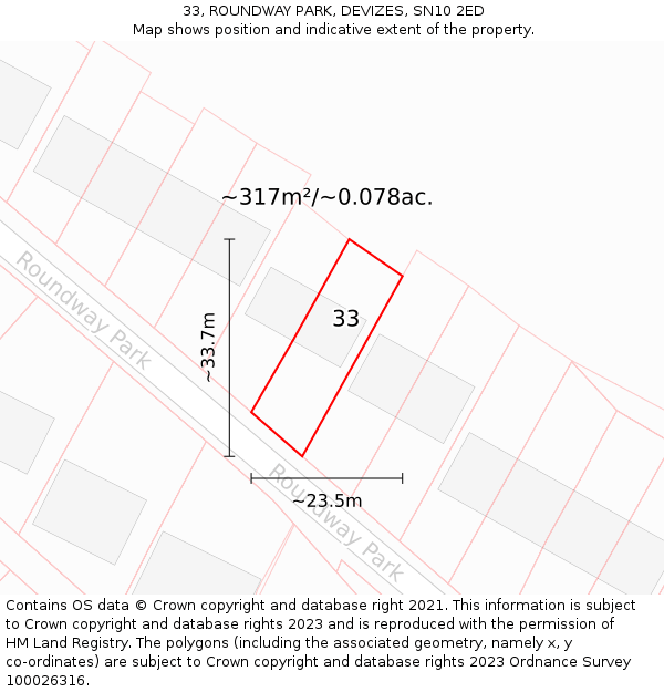 33, ROUNDWAY PARK, DEVIZES, SN10 2ED: Plot and title map