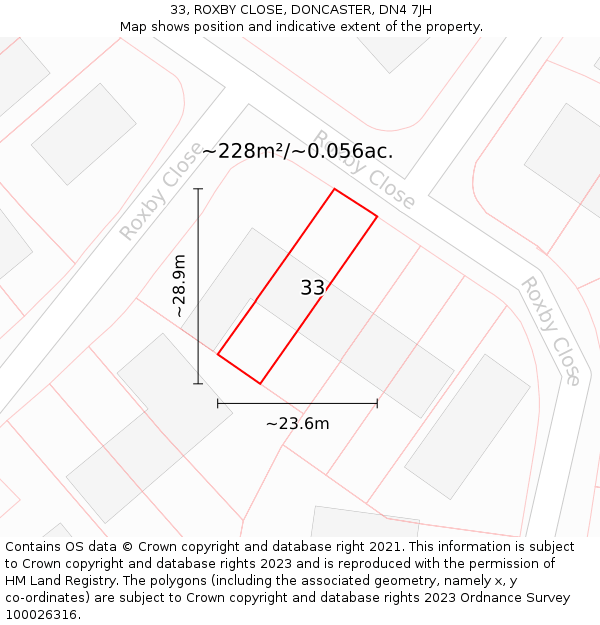 33, ROXBY CLOSE, DONCASTER, DN4 7JH: Plot and title map