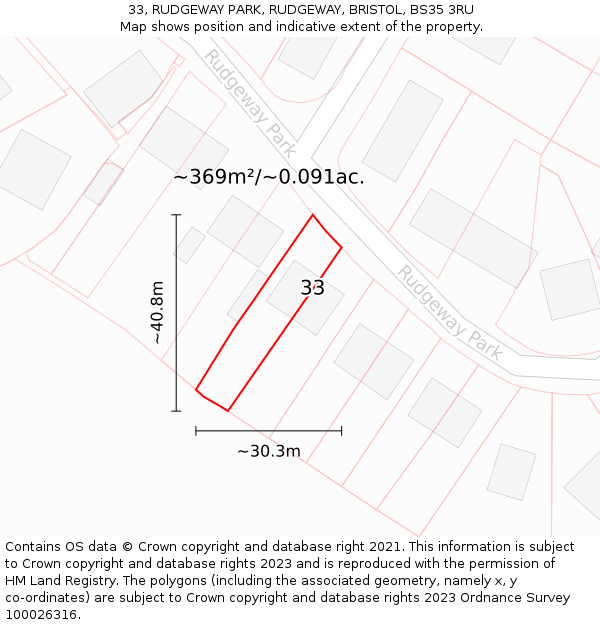 33, RUDGEWAY PARK, RUDGEWAY, BRISTOL, BS35 3RU: Plot and title map