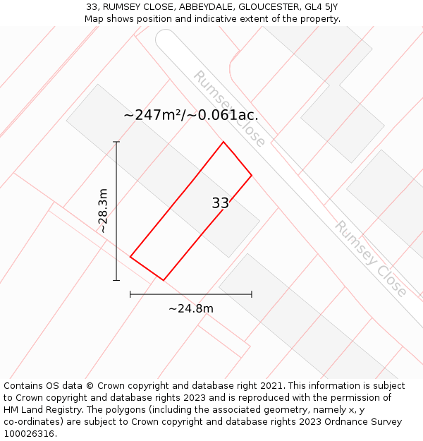 33, RUMSEY CLOSE, ABBEYDALE, GLOUCESTER, GL4 5JY: Plot and title map