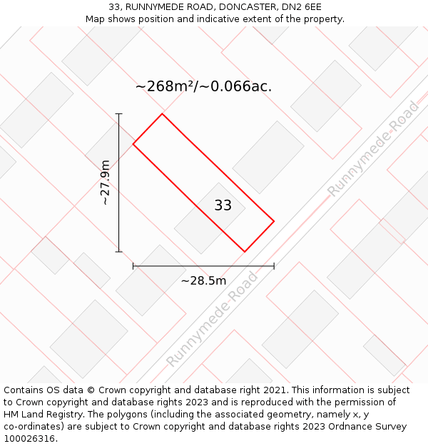 33, RUNNYMEDE ROAD, DONCASTER, DN2 6EE: Plot and title map