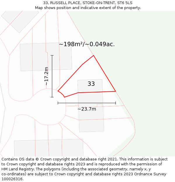 33, RUSSELL PLACE, STOKE-ON-TRENT, ST6 5LS: Plot and title map