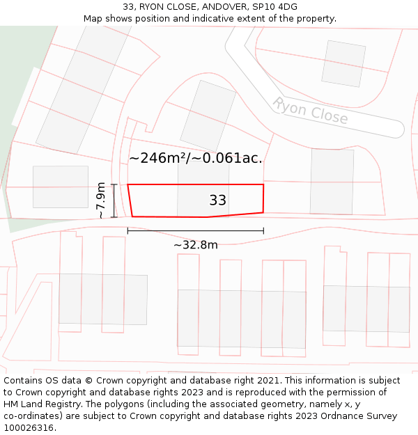 33, RYON CLOSE, ANDOVER, SP10 4DG: Plot and title map