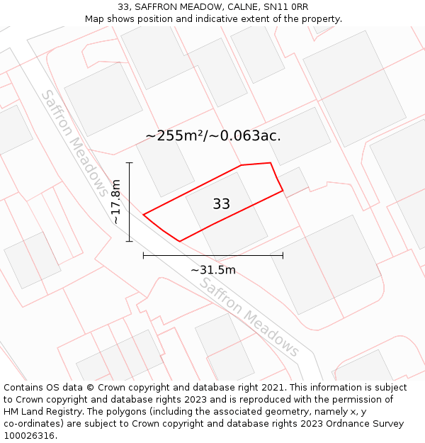 33, SAFFRON MEADOW, CALNE, SN11 0RR: Plot and title map