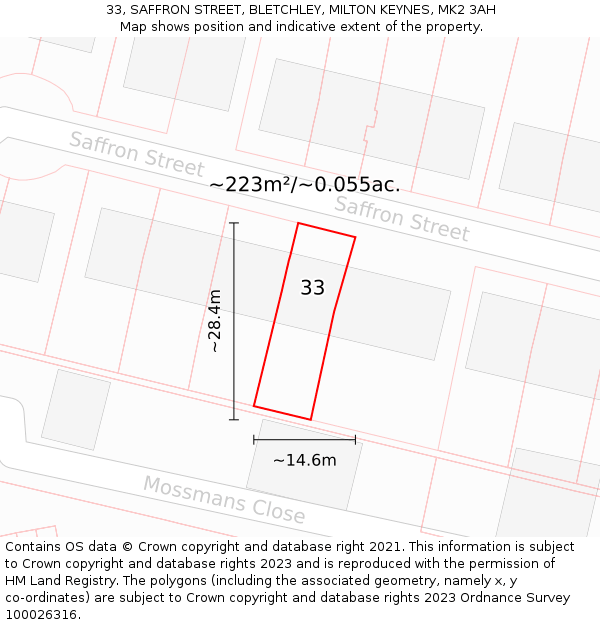 33, SAFFRON STREET, BLETCHLEY, MILTON KEYNES, MK2 3AH: Plot and title map