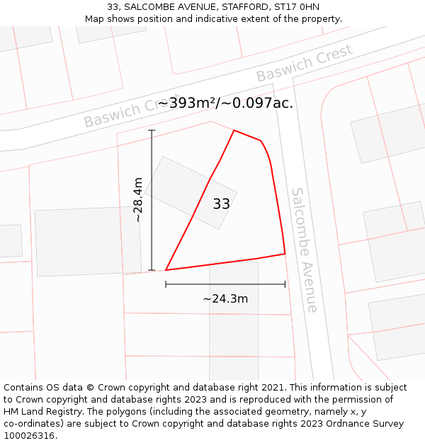 33, SALCOMBE AVENUE, STAFFORD, ST17 0HN: Plot and title map