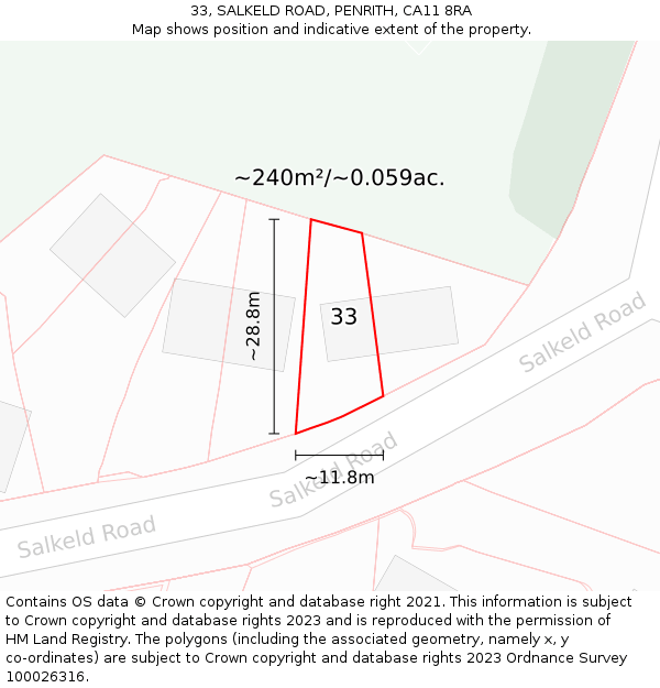 33, SALKELD ROAD, PENRITH, CA11 8RA: Plot and title map