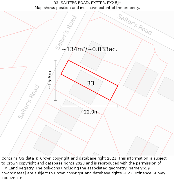 33, SALTERS ROAD, EXETER, EX2 5JH: Plot and title map