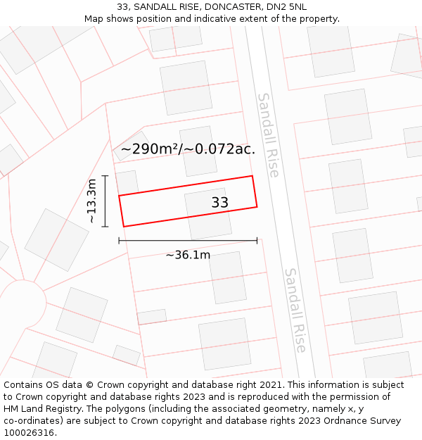 33, SANDALL RISE, DONCASTER, DN2 5NL: Plot and title map