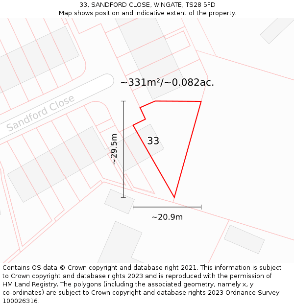 33, SANDFORD CLOSE, WINGATE, TS28 5FD: Plot and title map