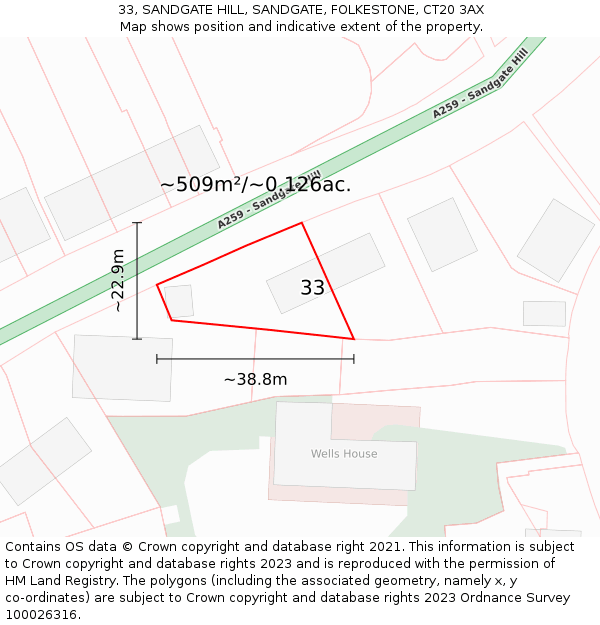 33, SANDGATE HILL, SANDGATE, FOLKESTONE, CT20 3AX: Plot and title map