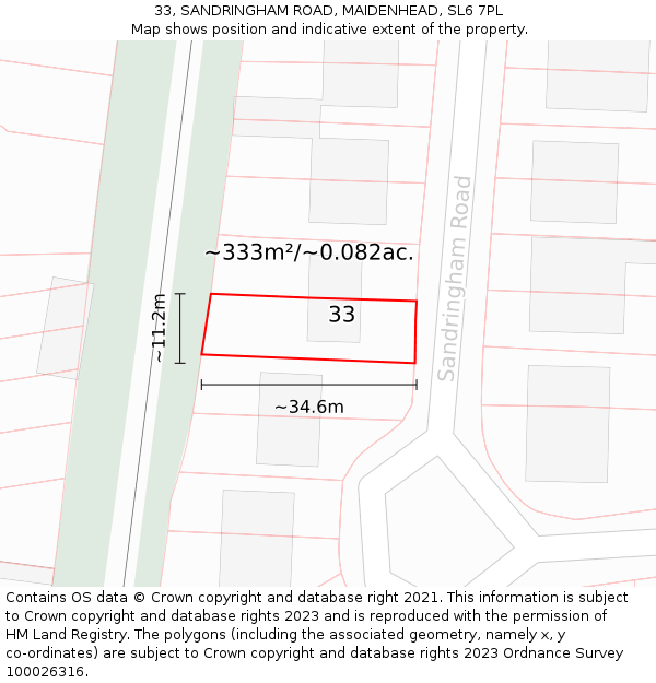 33, SANDRINGHAM ROAD, MAIDENHEAD, SL6 7PL: Plot and title map