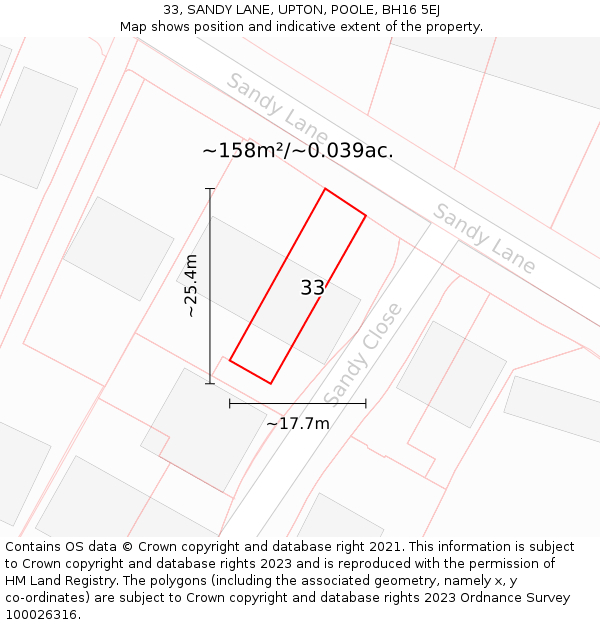 33, SANDY LANE, UPTON, POOLE, BH16 5EJ: Plot and title map