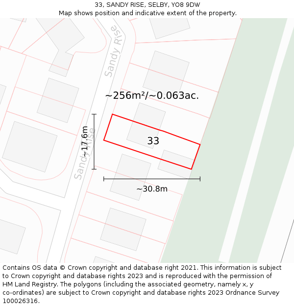 33, SANDY RISE, SELBY, YO8 9DW: Plot and title map