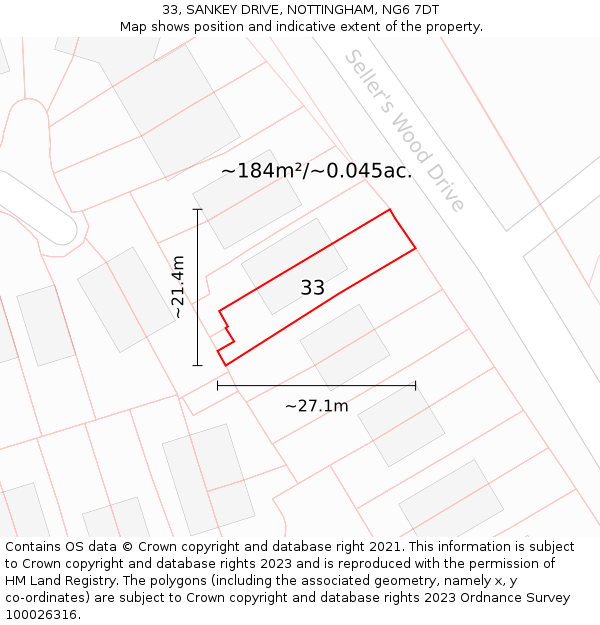 33, SANKEY DRIVE, NOTTINGHAM, NG6 7DT: Plot and title map