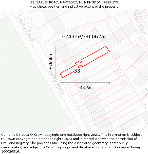 33, SAPLEY ROAD, HARTFORD, HUNTINGDON, PE29 1YG: Plot and title map
