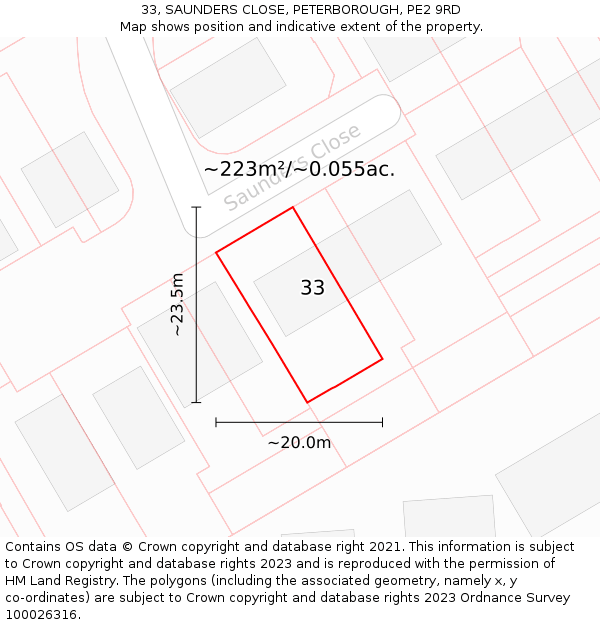 33, SAUNDERS CLOSE, PETERBOROUGH, PE2 9RD: Plot and title map
