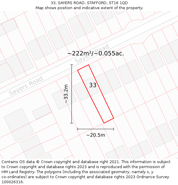33, SAYERS ROAD, STAFFORD, ST16 1QD: Plot and title map