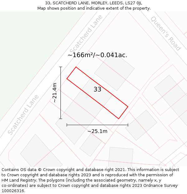 33, SCATCHERD LANE, MORLEY, LEEDS, LS27 0JL: Plot and title map