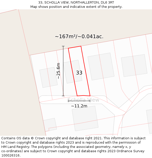 33, SCHOLLA VIEW, NORTHALLERTON, DL6 3RT: Plot and title map
